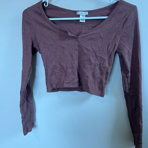 Brown Long Sleeve Crop Top